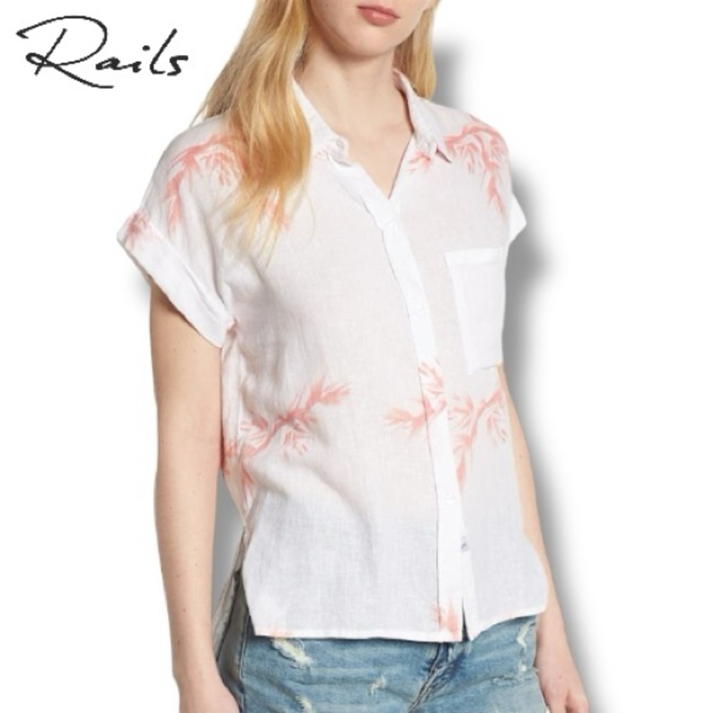 RAILS Blouse Blush Whitney Button Down Short Shirt in Birds of Paradise | Size L